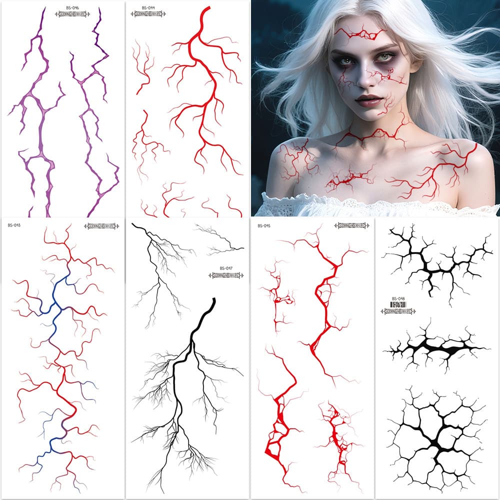 Halloween Realistic Blood Vein Tattoo Stickers Horror Men Women Lifelike Blood Vessel Makeup Face Stickers Europe America Hot Selling In Stock
