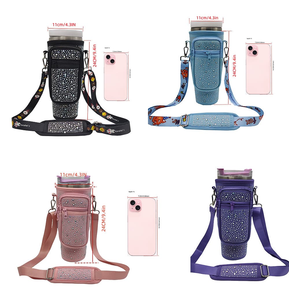 In Stock Cross-Border 40OZ Ice Bling Water Bottle Sleeve Tote Bag Pearl Gloss Handbag Adjustable with Bottle Sleeve Crossbody Bag