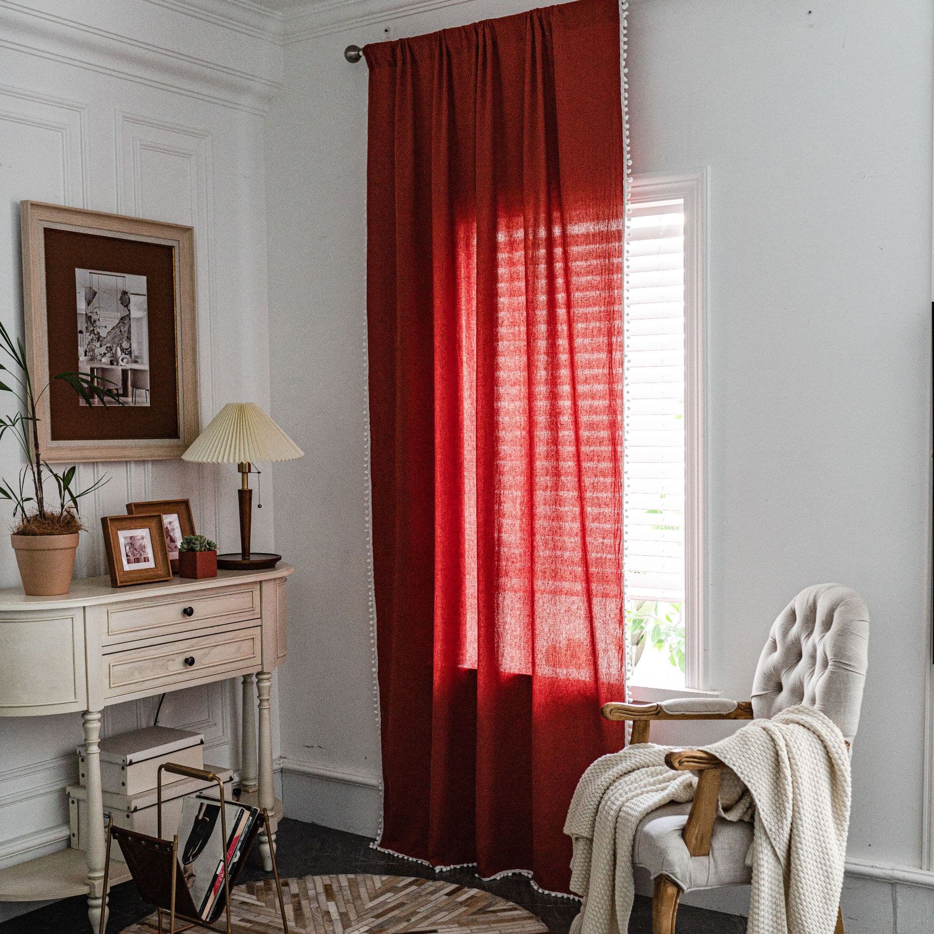 Qixin Curtain Solid Color Four-Color Small White Ball Korean Style Small Window Kitchen Curtain Semi-Blackout Curtain