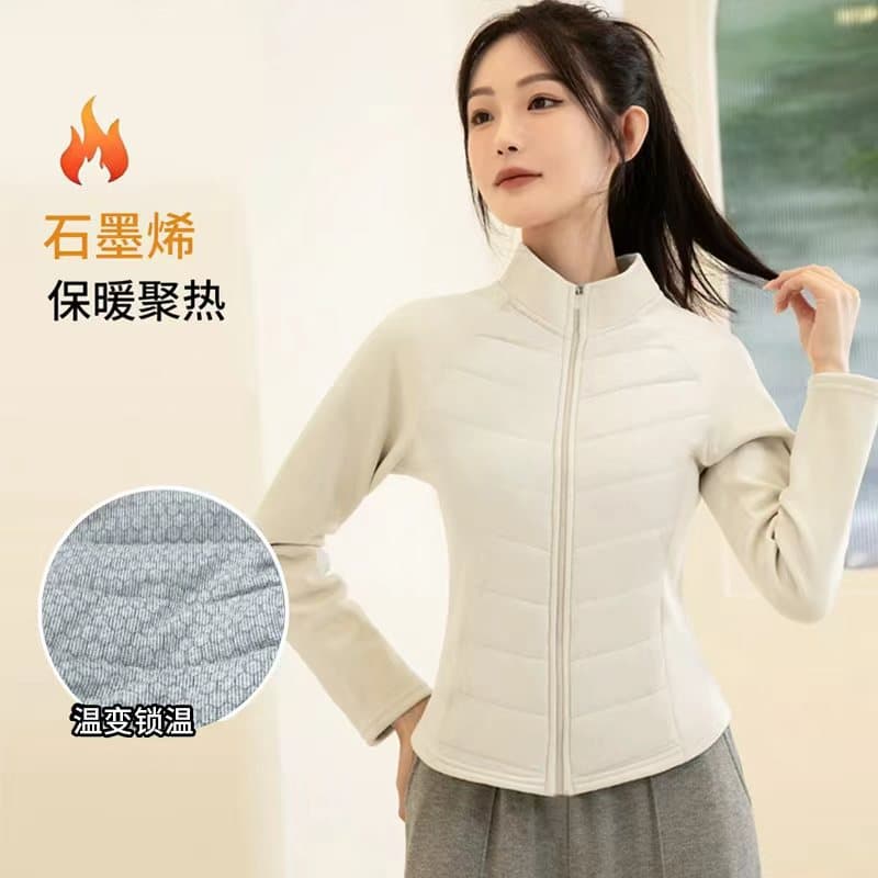 Lightweight Graphene Sports Base Cotton Coat for Women, Windproof Fall/Winter Warm Jacket, Running Yoga Fitness Top