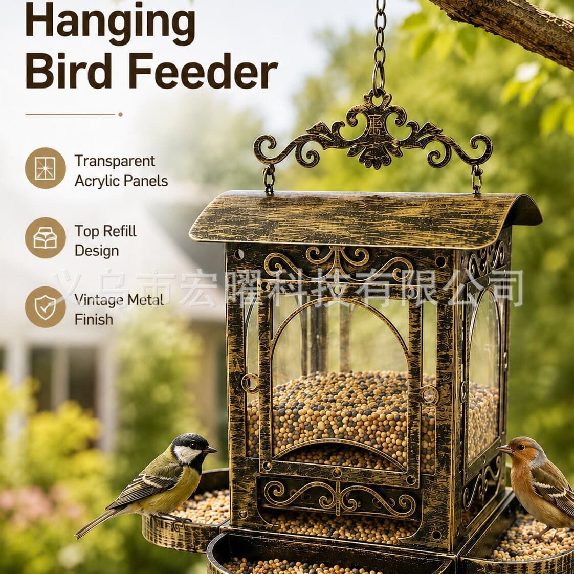European Vintage Solar Pagoda Bird Feeder in Stock