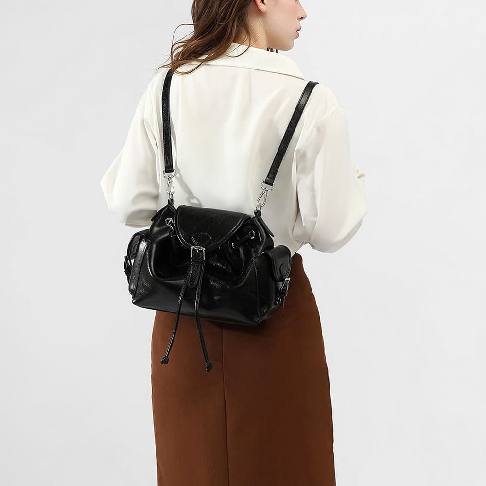 2026 New Genuine Leather Niche High-End Drawstring Hobo Bag Tote Bag Handheld Shoulder Bag Two-Way Bag Women's Export Bag