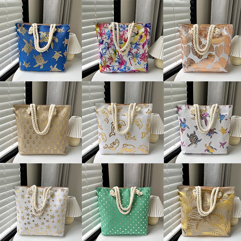 Tote Bag Cross-Border New Commuter Bag Women's Linen-Like Hot Stamping Handheld Shoulder Bag Middle-Aged and Elderly Canvas Bag