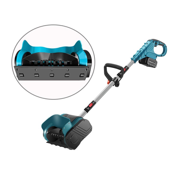 Lithium-ion battery snowplow, electric push snow blower, small snow removal tool for schools, roads, and homes.