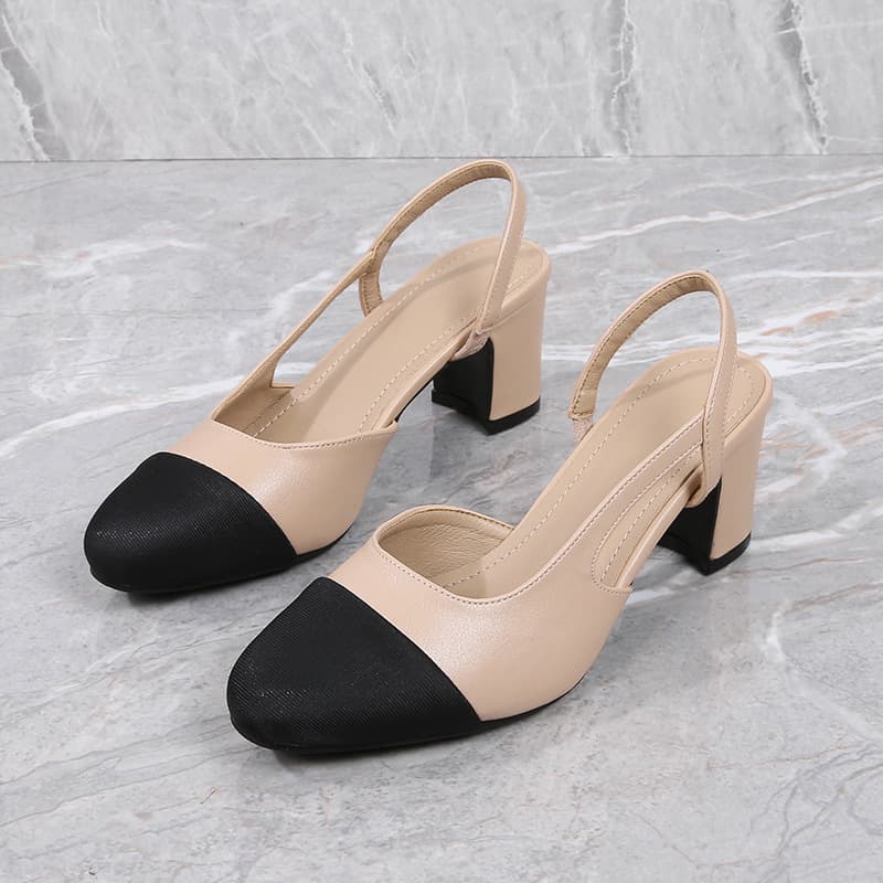 Elegant French Style Flat Heel Sandals Women's Slip-On Shoes Color Block Design Versatile Back Strap Head Cover Shoes