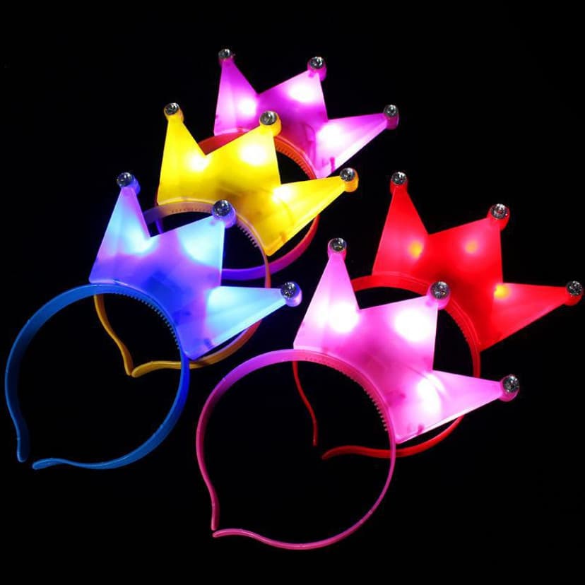 Glowing Crown Headband Flash 3-Light Crown Headband with Rhinestones Crown Hair Accessory for Concerts LED