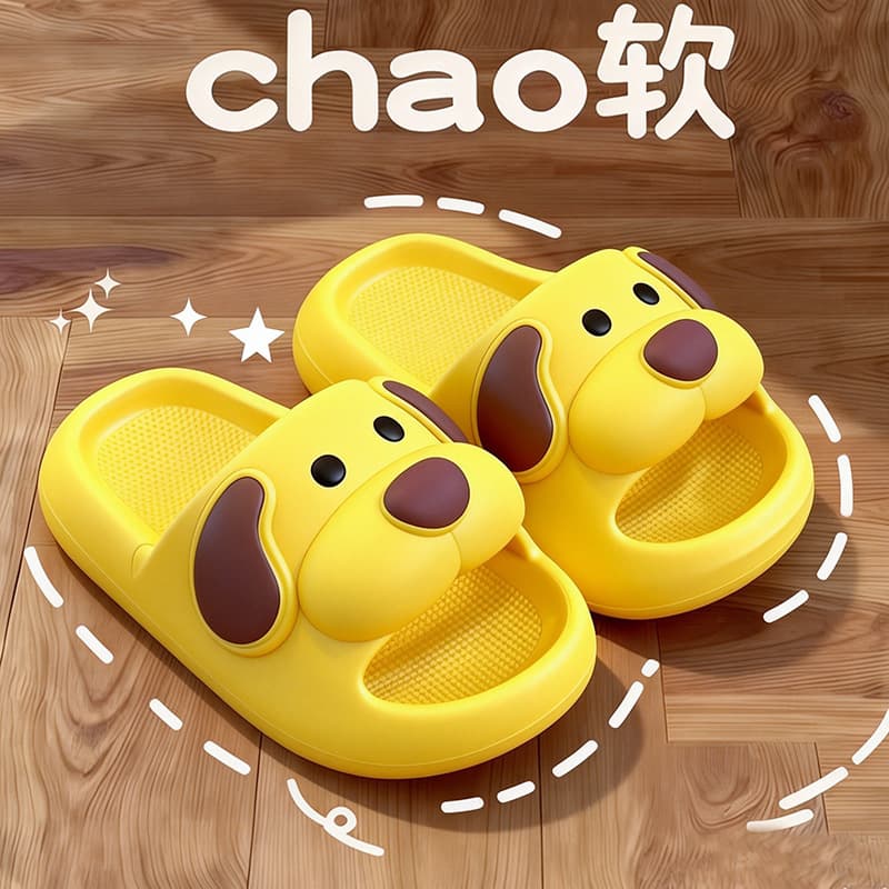 Cute Puppy Non-Slip Girls' Slippers for Children, Small and Medium-Sized Kids, Summer Cartoon Non-Slip Home Parent-Child Slippers for Boys