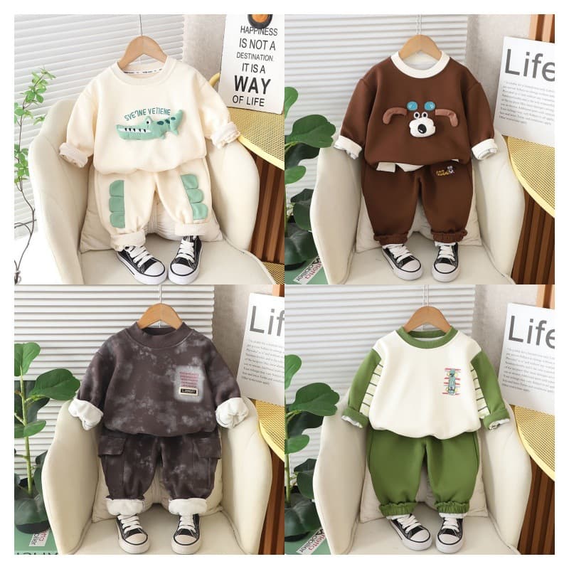 Boys Hoodie Cartoon Suit Two-Piece Set Fashion Kids Clothes 2026 New Handsome Korean Style Baby
