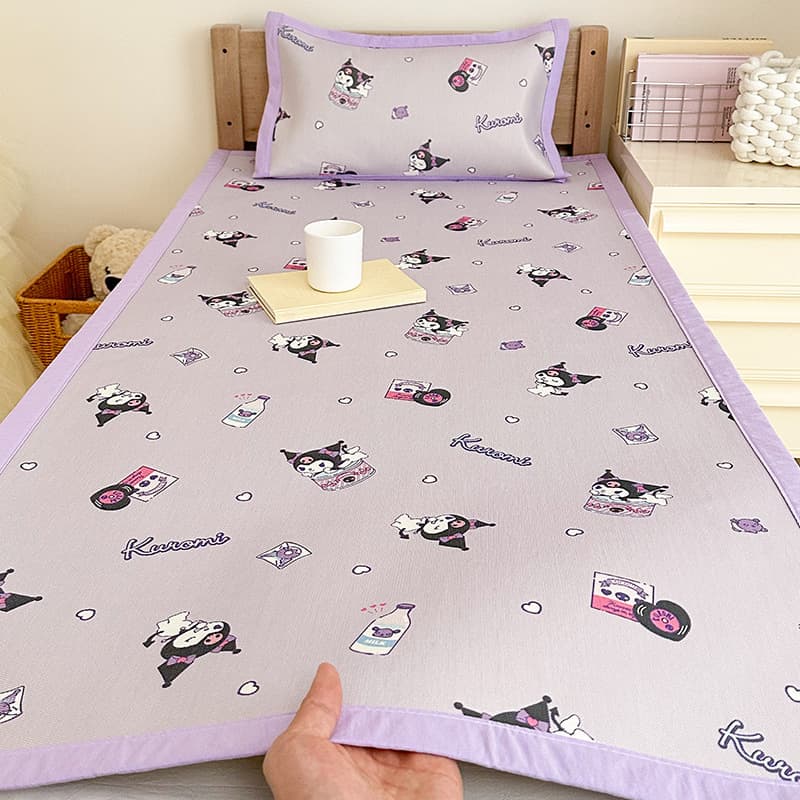 Kuromi Kids Cooling Mat, Ice Silk Mat for Elementary School and Kindergarten Nap, Baby Splice Bed Crib Ice Rattan Mat