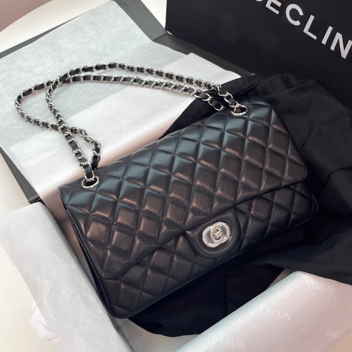 Cf Sheepskin 2.55 Quilted Chain Bag 1112 Genuine Leather Women's Crossbody Bag 25Bag19Bag Small Chanel-Style Light Luxury
