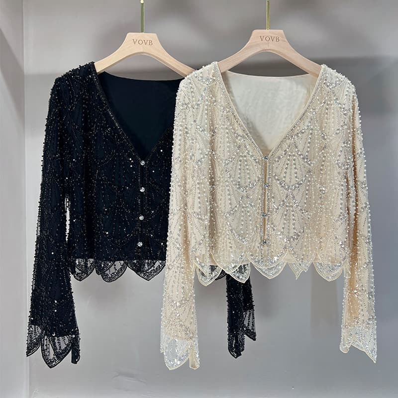 Yunmengshang Haute Couture [Coat] Light Luxury Cardigan Top Heavy Beading and Drilling Small Fragrance Style 9080+9021