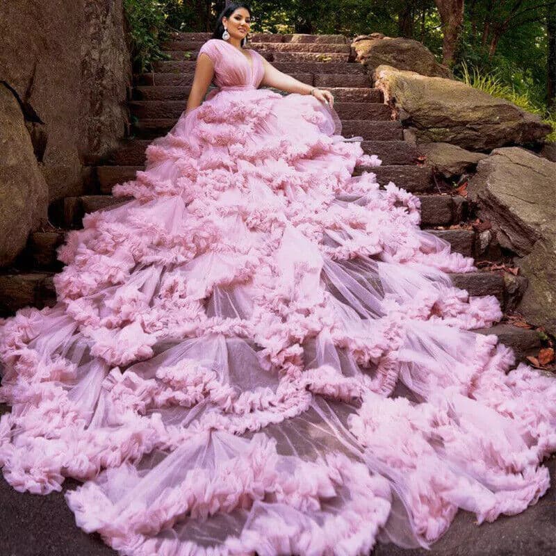 Cross-border trade extra-long train ruffled deep wedding dress tulle skirt elegant maternity photo clothing wholesale