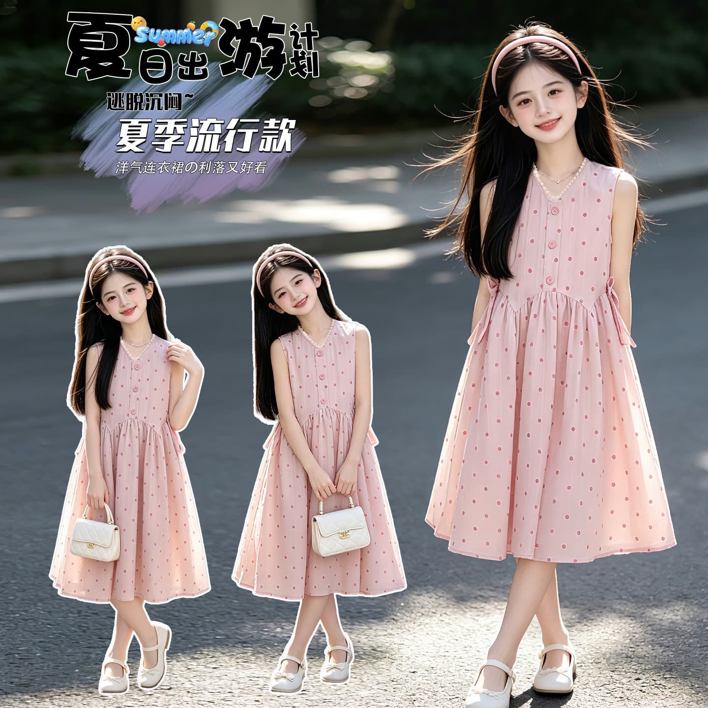 Girls' Summer Dress 2026 New, Kids Fashion Polka Dot Vest Dress, Girls Summer Sleeveless Princess Dress