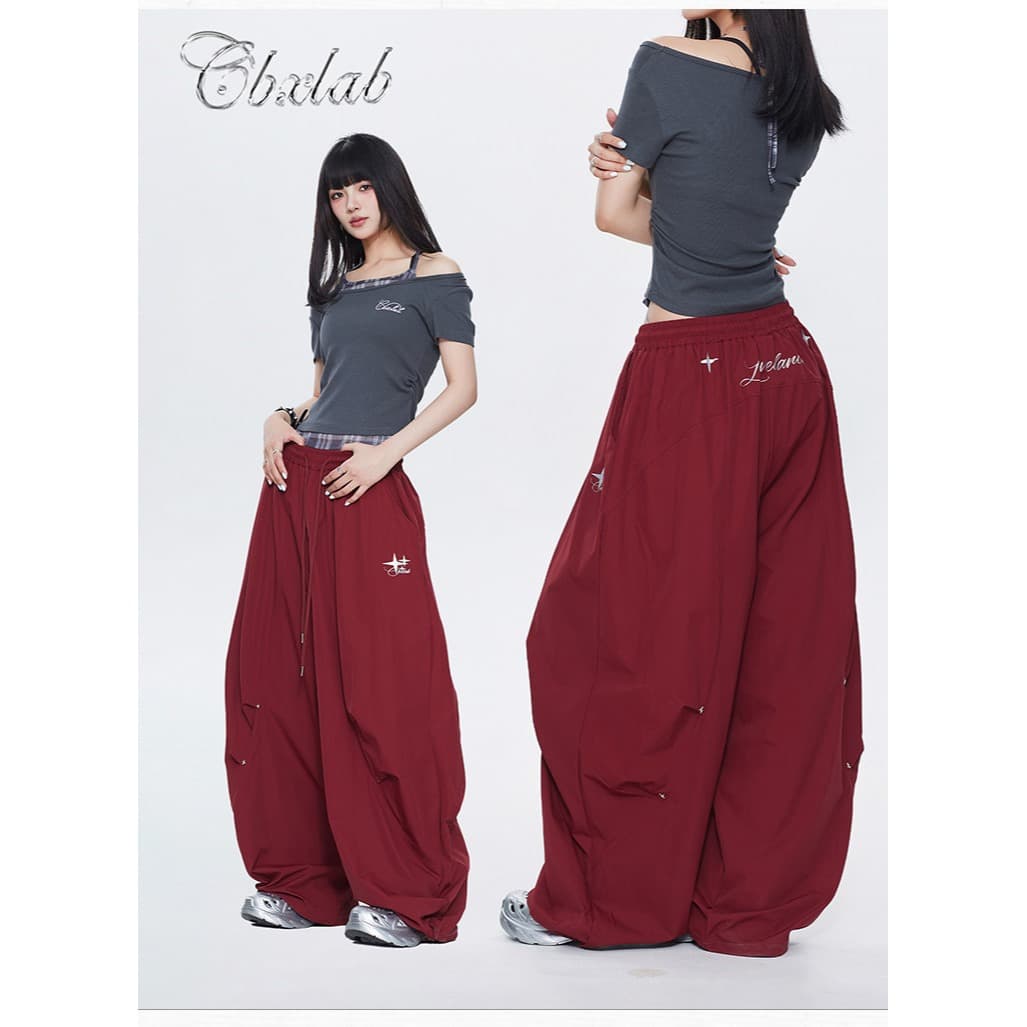 Metallic Star Quick-Dry Balloon Pants Hip-Hop Dance Oversized Casual Pants Versatile Solid Color Jazz Floor-Length Pants