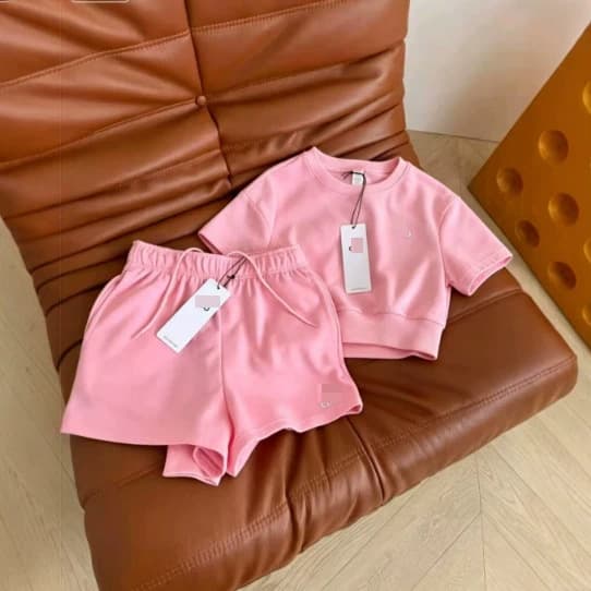 Trendy Cross-border 26 Summer Unisex New Style Crew Neck Short-Sleeve Sweatshirt + Elastic Waist Shorts Athletic Set