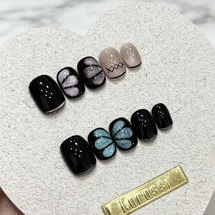 Handmade Twilight Butterfly Nails, Valorant Press-On Nails, Blue Butterfly Cat Eye Short Style, Whitening Wearable Nails