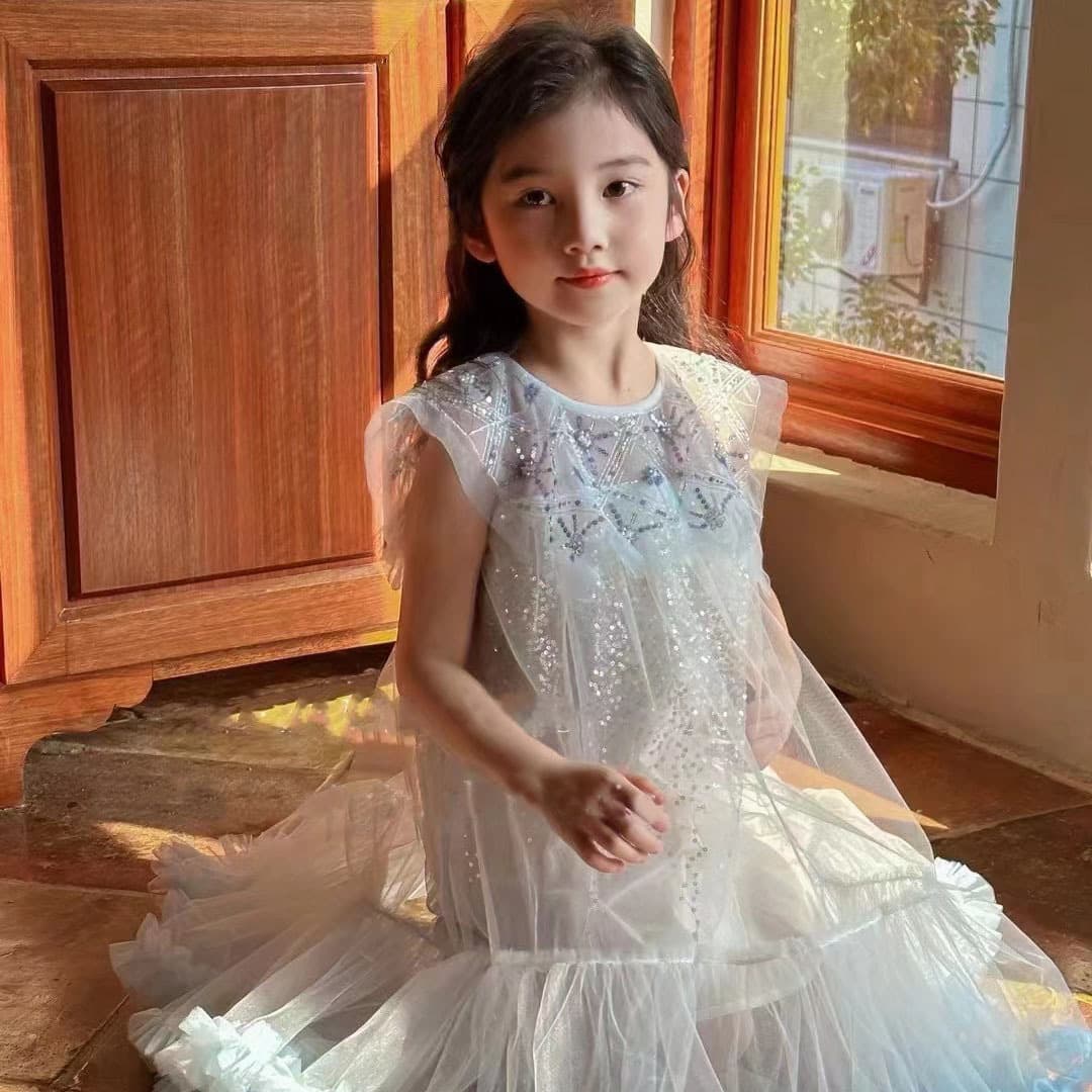 Girls Dress 2024 Summer New Fashionable Sequined Birthday Party Princess Dress with Tutu