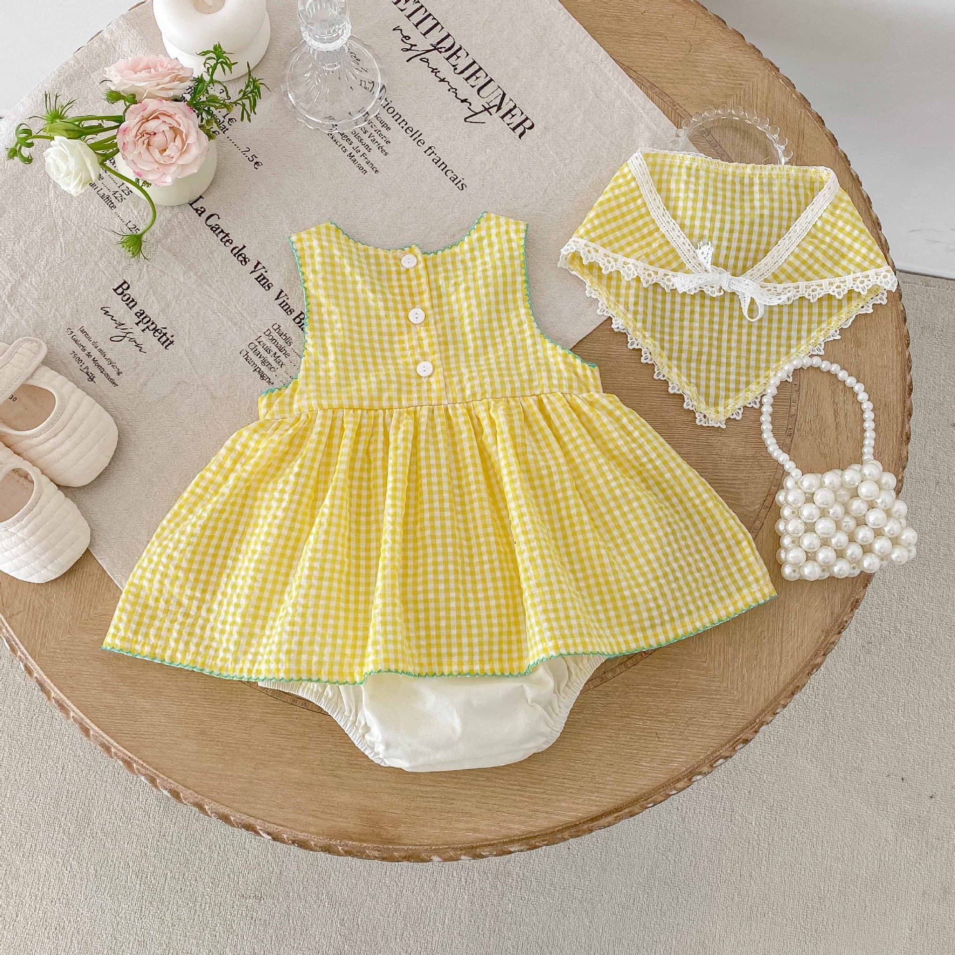 Baby Girl Summer Dress Cute Duck Yellow Plaid Romper Sleeveless Bodysuit Class A