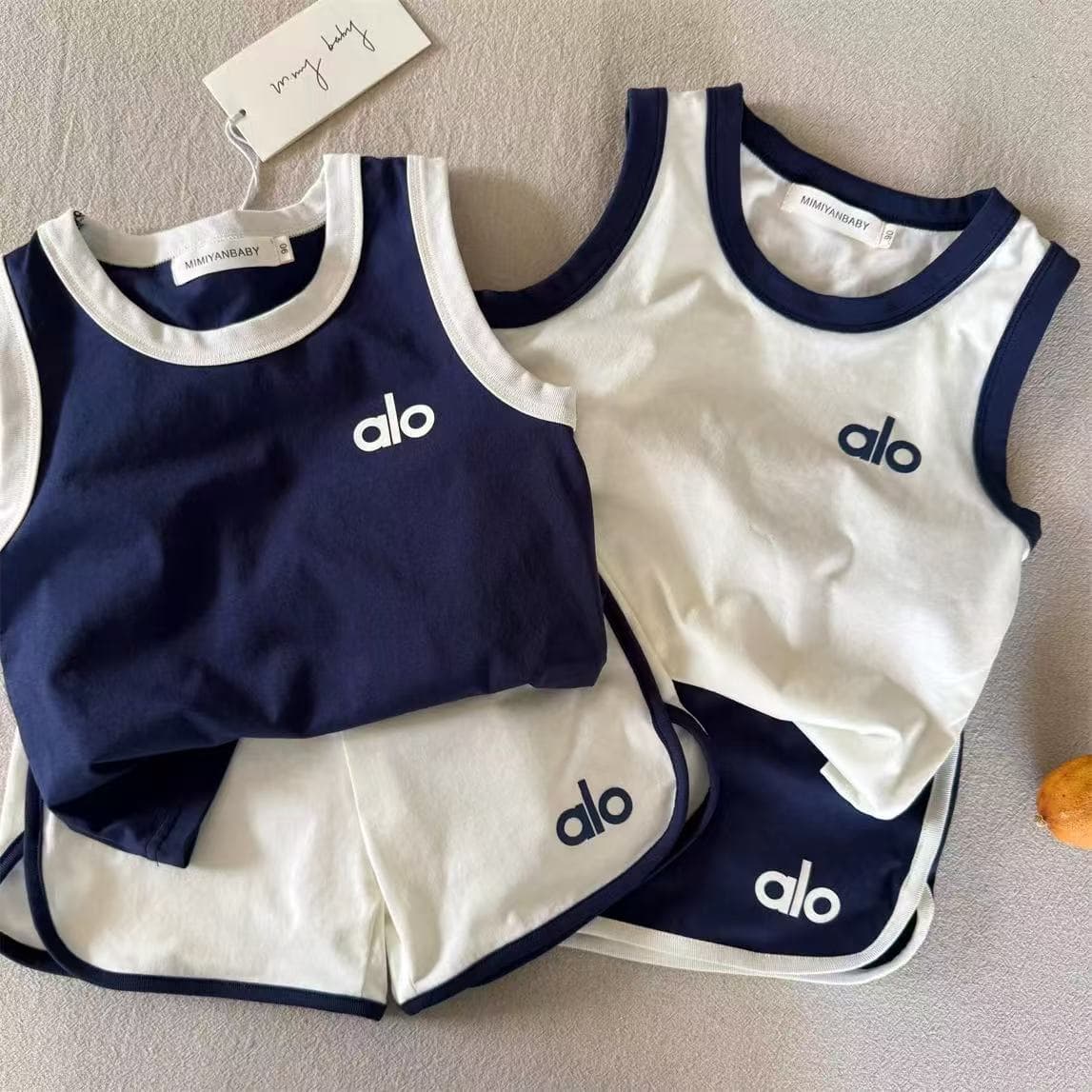 Children's Pure Cotton Vest Set 2026 Summer Style Boys Contrast Color Two-Piece Baby Shorts Sportswear Girls Vest