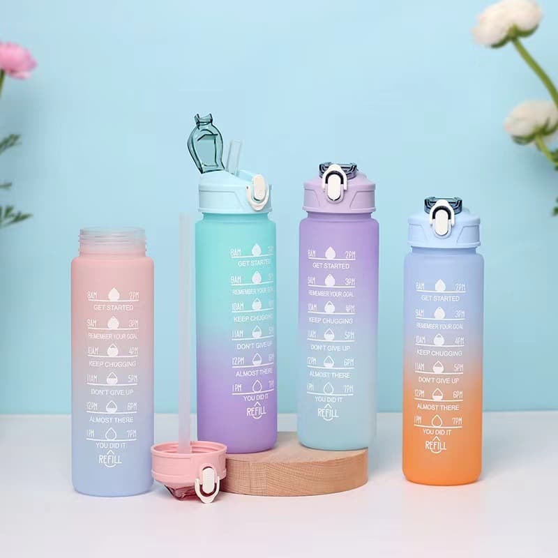 Cross-border Amazon Gradient Color Space Cup, Outdoor Fitness Sports Water Bottle, Frosted Flip-Top Lid Straw Plastic Water Cup