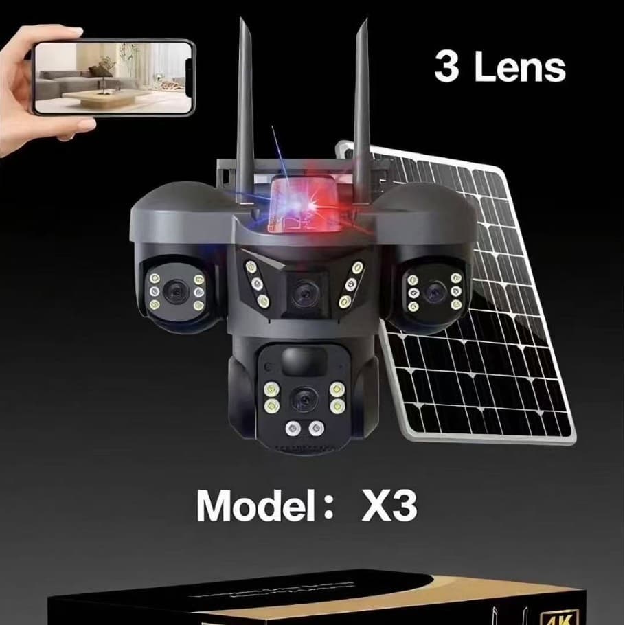 V380 Triple-Lens 4G Solar-Powered Camera 12MP High-Definition Smart Night Vision Two-Way Intercom Outdoor SOLAR