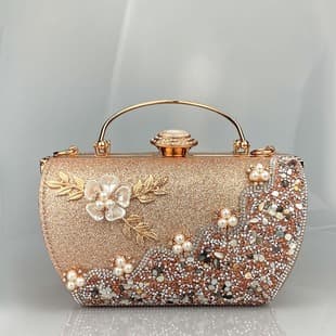 2023 Cross-Border Princess Bag Hardware Rhinestone Flower Decoration Evening Banquet Dress Handbag Women's Elegant Handbag