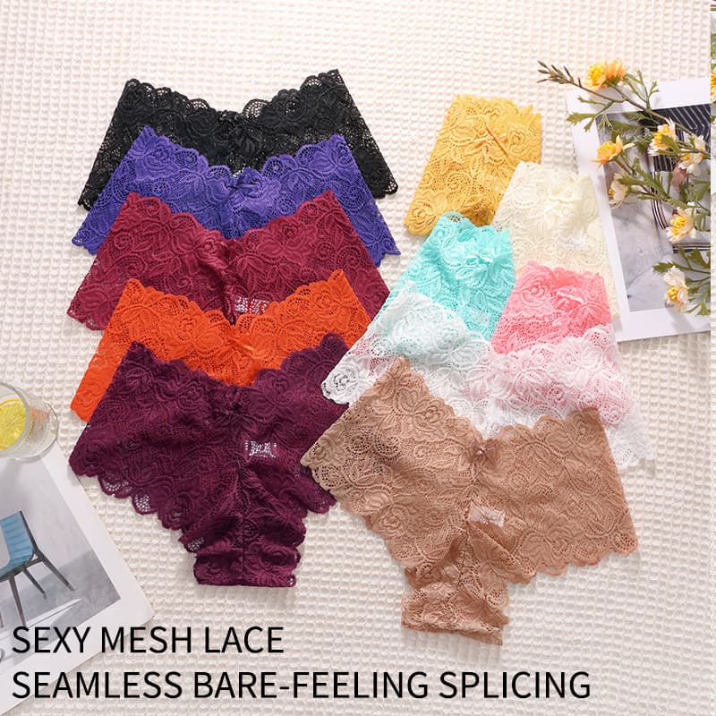 European and American Cross-Border Triangle Thong Women's Sexy Lace Mesh Panties Low-Rise Pure Desire Plus Size