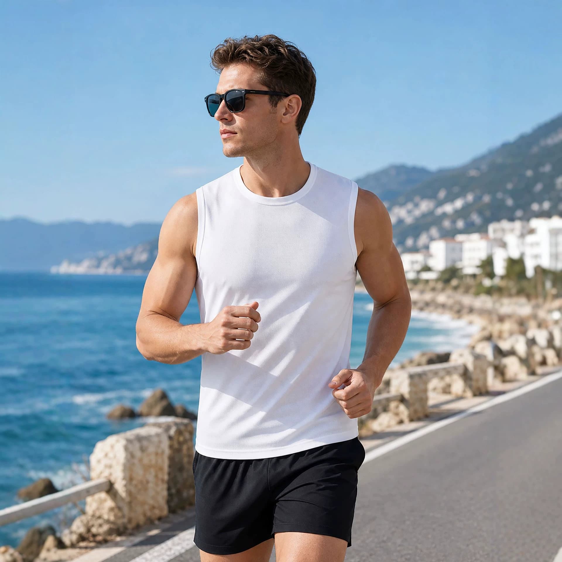 European and American large size vest men's quick-drying T-shirt ice silk sleeveless fitness clothes basketball track and field T-shirt vest breathable