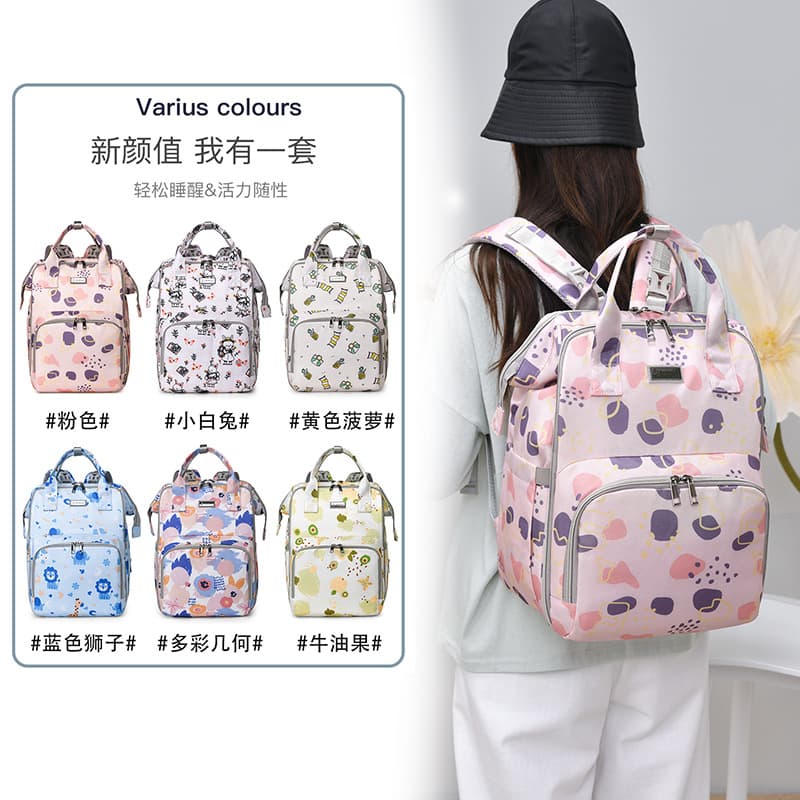 Cross-border new mommy bag, fashionable printed large-capacity backpack, travel backpack, multi-functional mother and baby bag