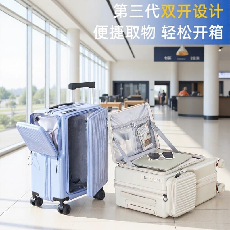 Factory Side-Opening Luggage 20-Inch Travel Suitcase Trolley Case One-Nine Opening Luggage with Lock, Durable and Sturdy