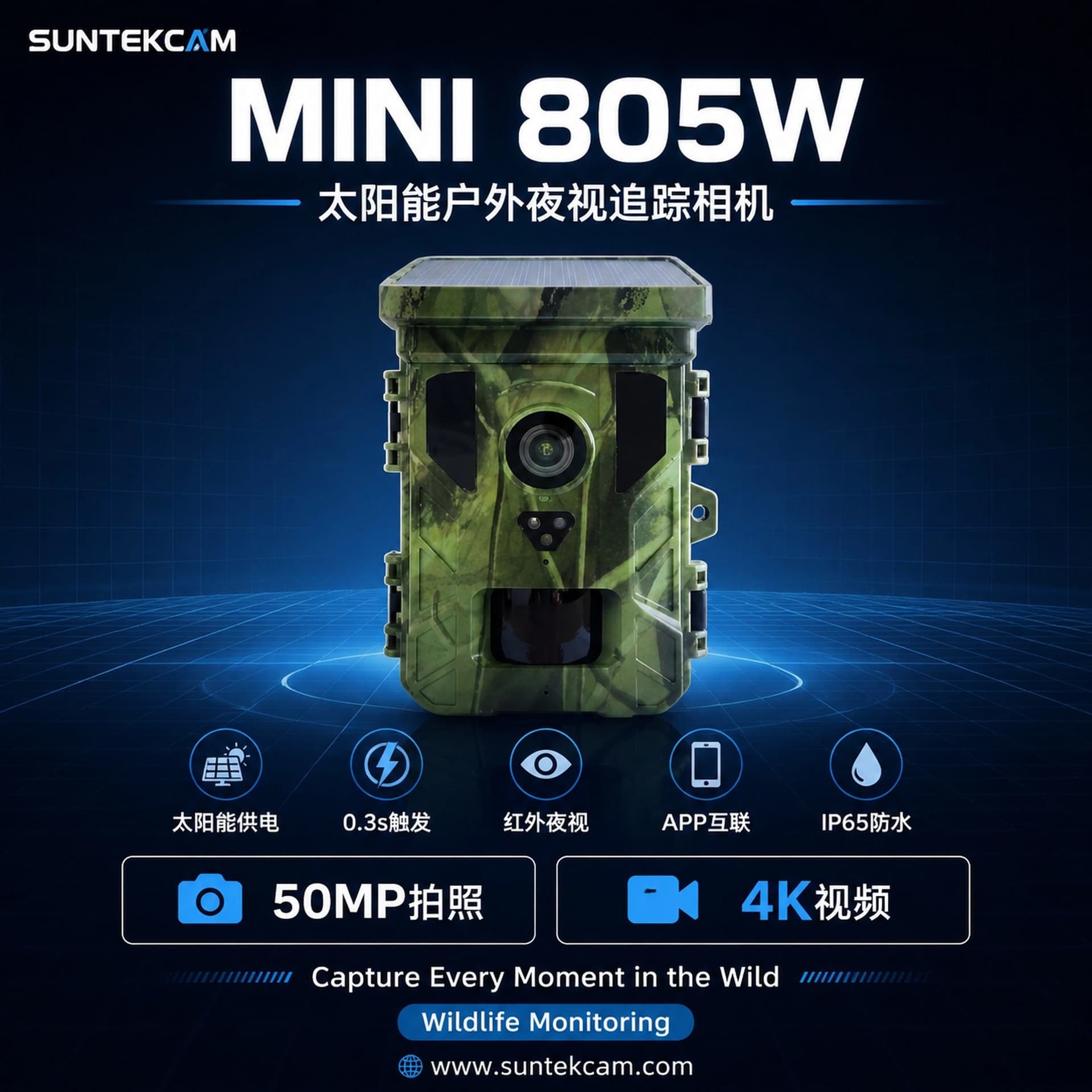 50MP+4K WiFi+Bluetooth Infrared Night Vision Tracking Hunting Camera Mini805w APP View