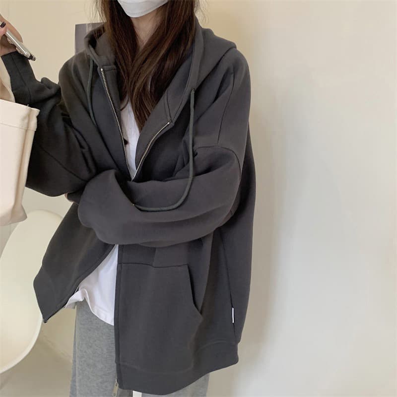 New loose oversize sweatshirt cardigan zipper couple jacket women new early spring and autumn thin sweatshirt jacket