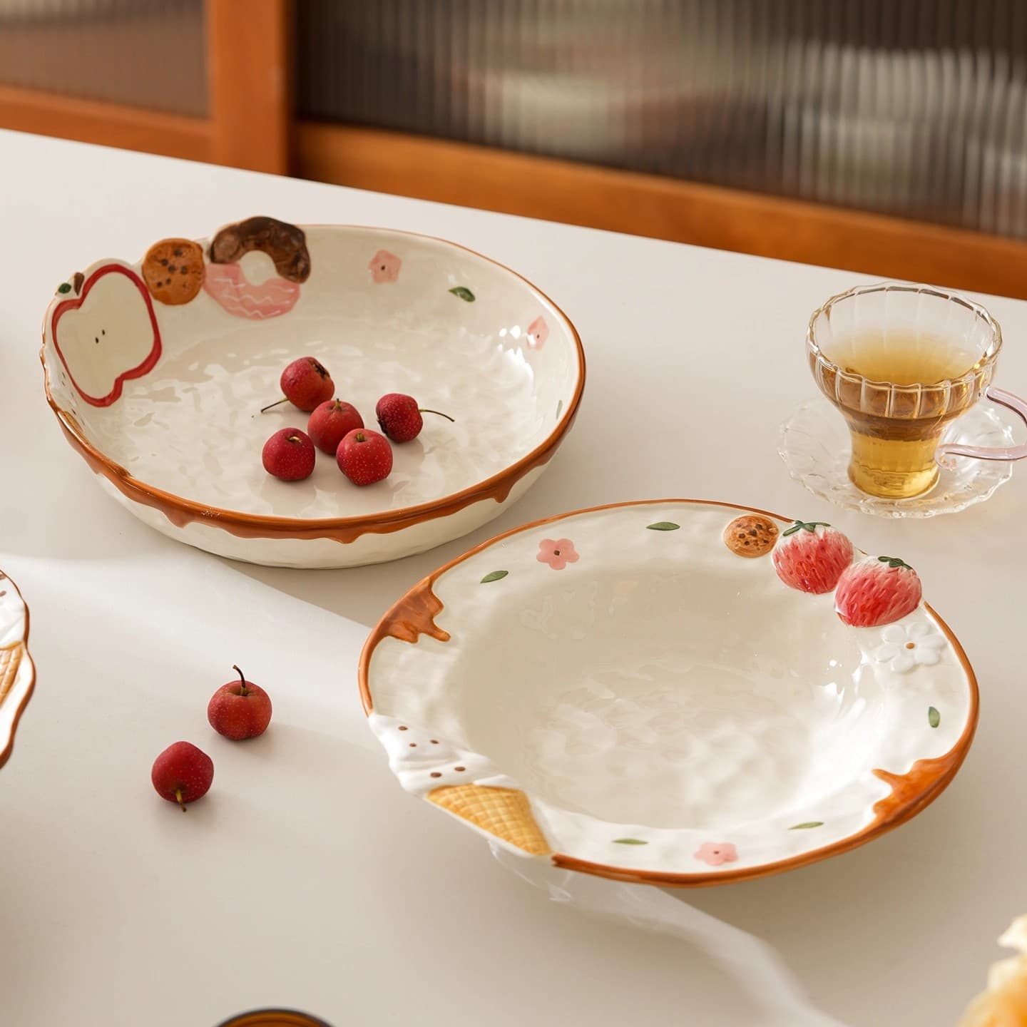 Cute Hand-Painted Ins Style High-Appearance Ceramic Tableware Bowl and Plate Set Household Bowls Plates Soup Bowls Instant Noodle Bowls Spoons