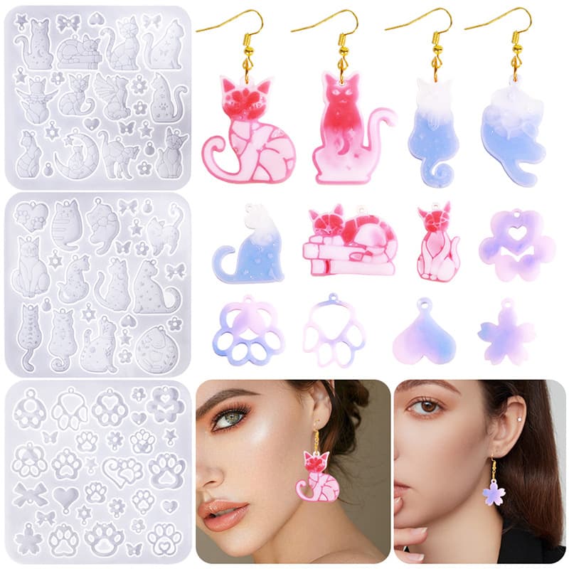 DIY Resin Filling Cat Series Earring Silicone Mold Enamel Cat Pendant Earring Resin Jewelry