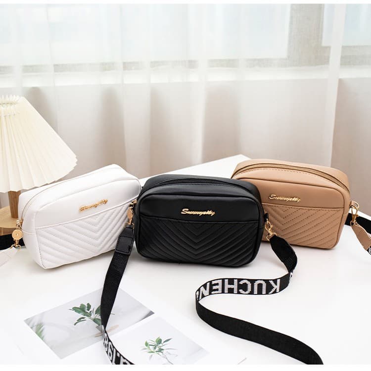 Printed Strap Crossbody Small Square Bag 2025 Ladies Bags Export Bags Women Korean Style V-pattern Embroidered Crossbody Bag