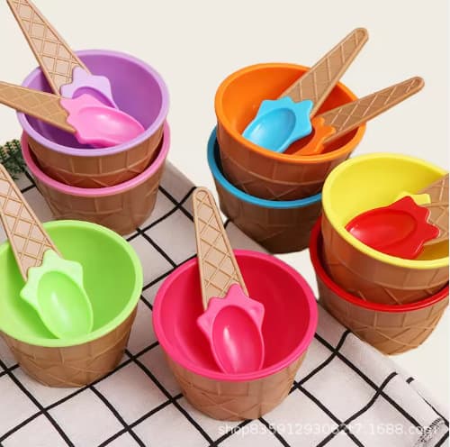 Ice Cream Bowl PS Dessert Spoon Set Creative Kids Double Layer Wholesale