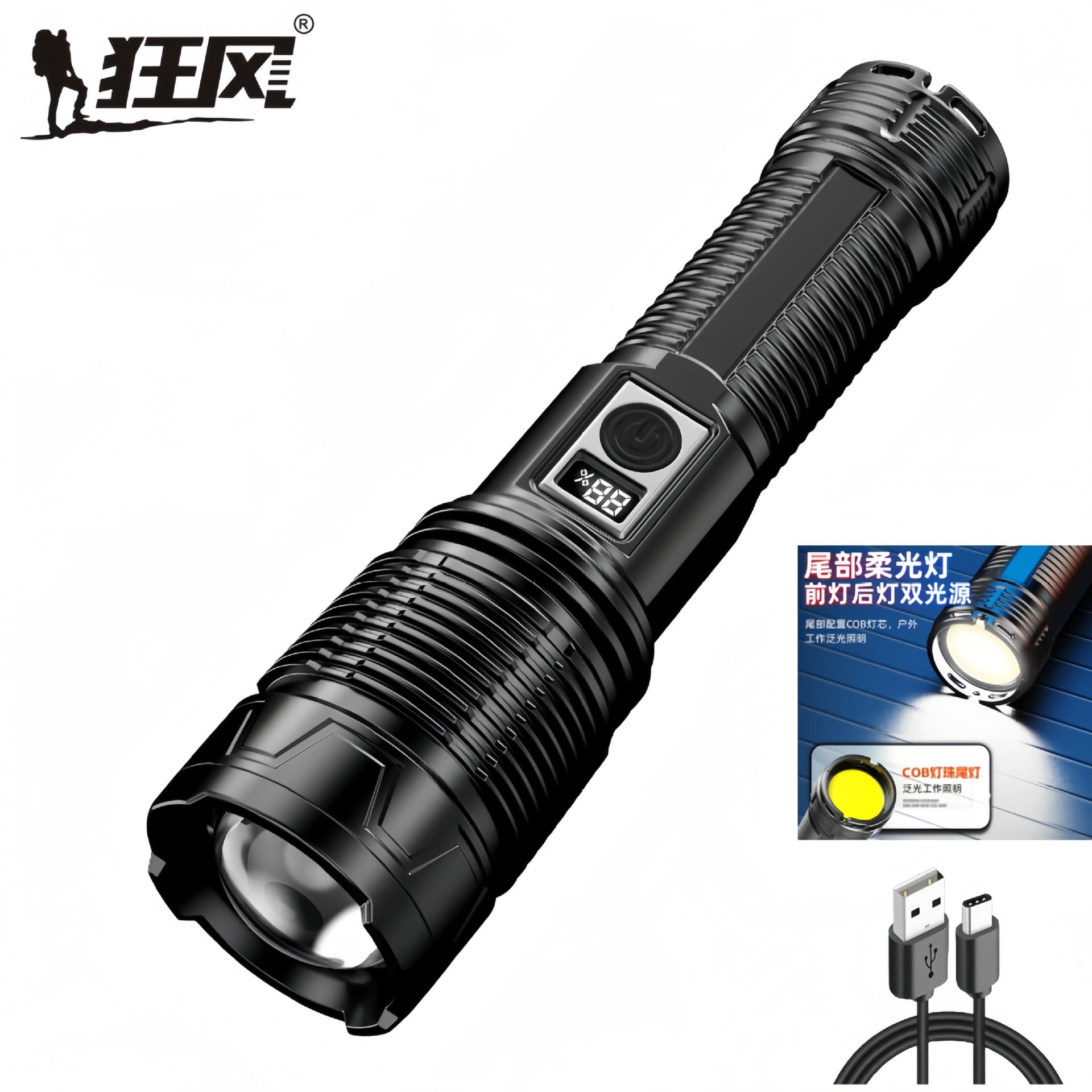 New Cross-Border Flashlight Strong Light Portable Rechargeable Ultra-Bright Long-Range Laser Cannon Outdoor Zoom White Laser Flashlight