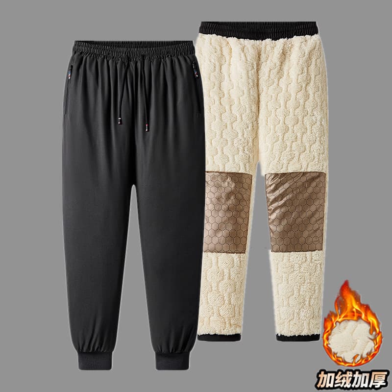 New autumn/winter men's trousers, fleece-lined, warm, thickened, straight-leg, tapered leg, plus size.