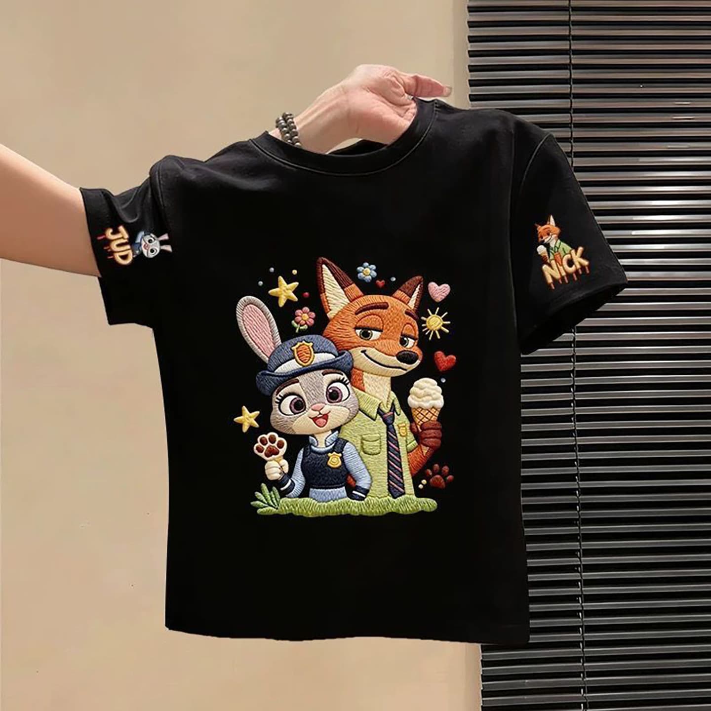 Cotton Boys Girls Short Sleeve T-Shirt Summer 2026 New Zootopia Kids Clothing Black Top T-Shirt