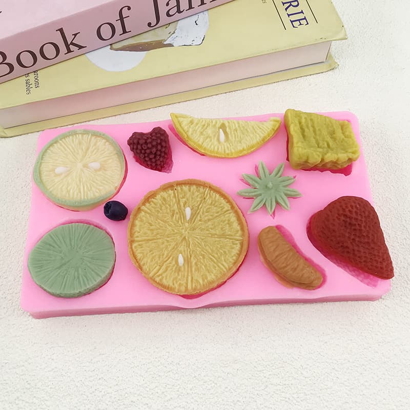 Strawberry lemon slice kiwi orange fruit chocolate fondant scented candle plaster mold diy clay