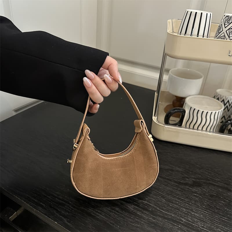 Mini stylish buckskin women's small handbag, half-moon moon shape wallet, high quality lightweight tote