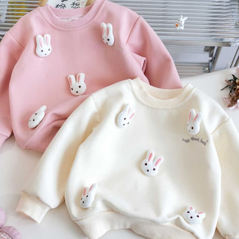 2024 Autumn New Baby Girl Hoodie, Korean Cartoon Style Top with 3D Rabbit Decoration, Wholesale Kids' Clothing