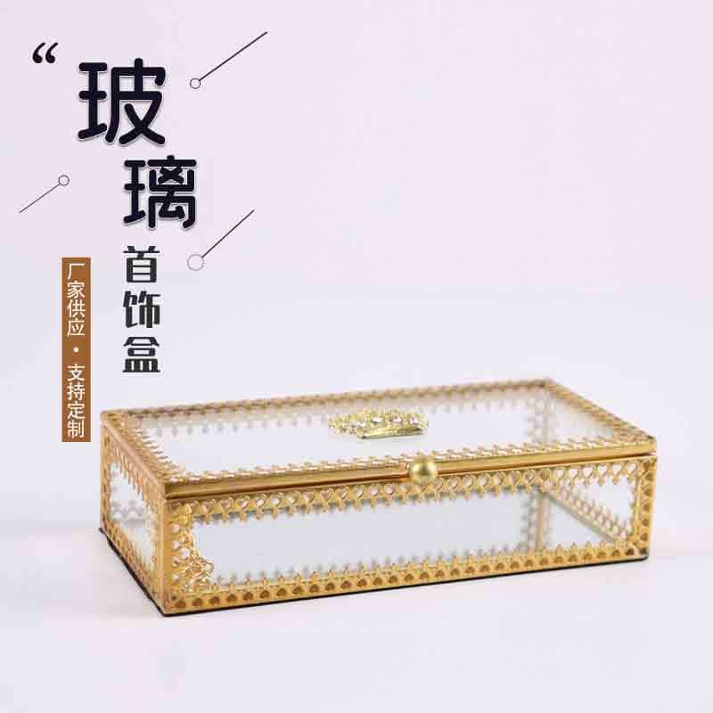 Luxury Preserved Flower DIY Wedding Ring Box Transparent Glass Gold Jewelry Box Gift Storage Box