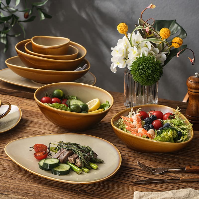 Premium Kiln-Transformed Yellow Home-Use Dinner Plate, Simple Style Ceramic Tableware, High-End Presentation for Restaurants