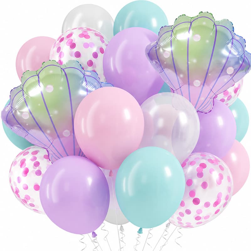Pink, Purple and Blue Shell Aluminum Film Balloon Set Mermaid Themed Girls Birthday Party Decorative Latex Balloons