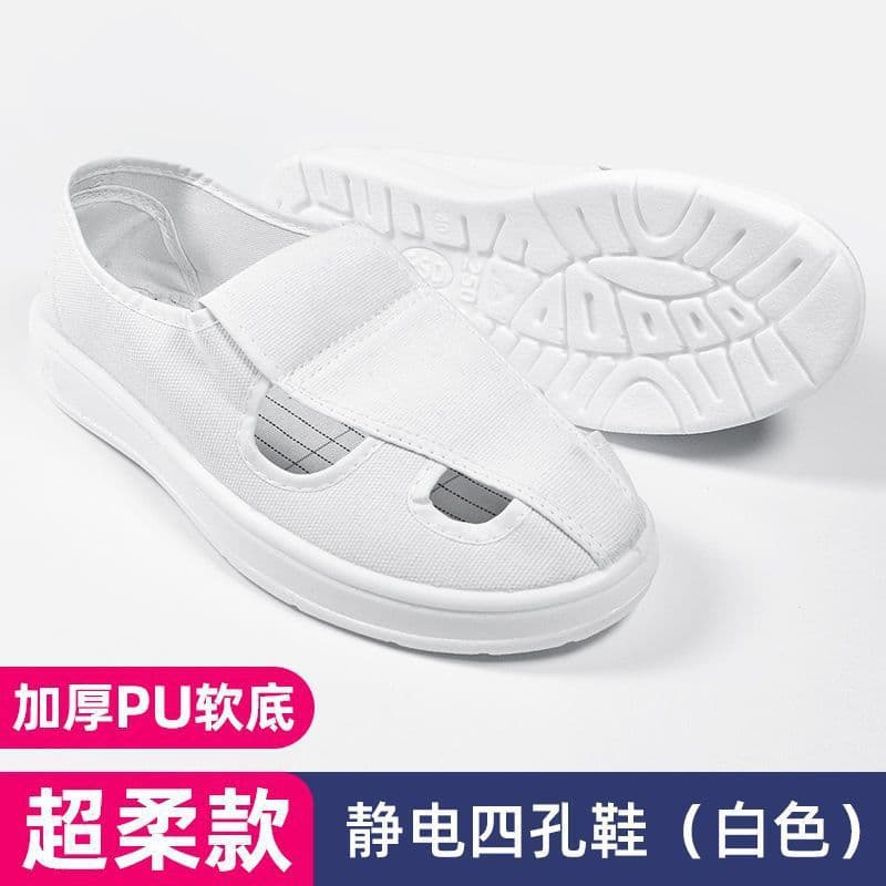 Anti-Static Shoes Thickened Soft Sole White Blue Mesh Labor Protection Slippers Electronic Factory Workshop Cleanroom Four-Hole Shoes
