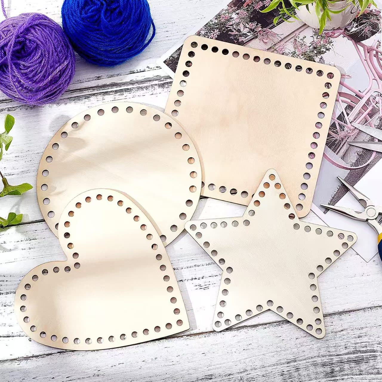 Laser Cut Wooden Pieces with Holes Wooden Board Fabric Strip Woven Basket Wooden Base Handmade Crochet Wooden Base DIY Weaving Board