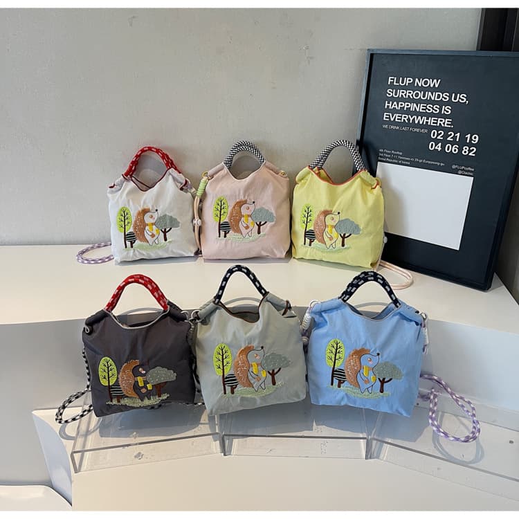 2026 new embroidered environmentally friendly bag shopping bag nylon portable shoulder crossbody bag women's large capacity nylon bag single shoulder