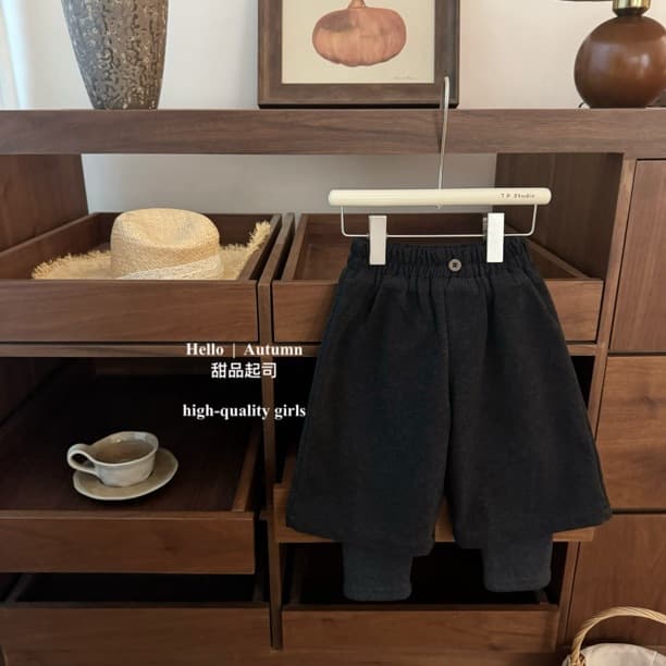[Dessert Cheese] Korean style baby girl polka dot plus velvet versatile fake two-piece woolen pants for infants and children to wear outside
