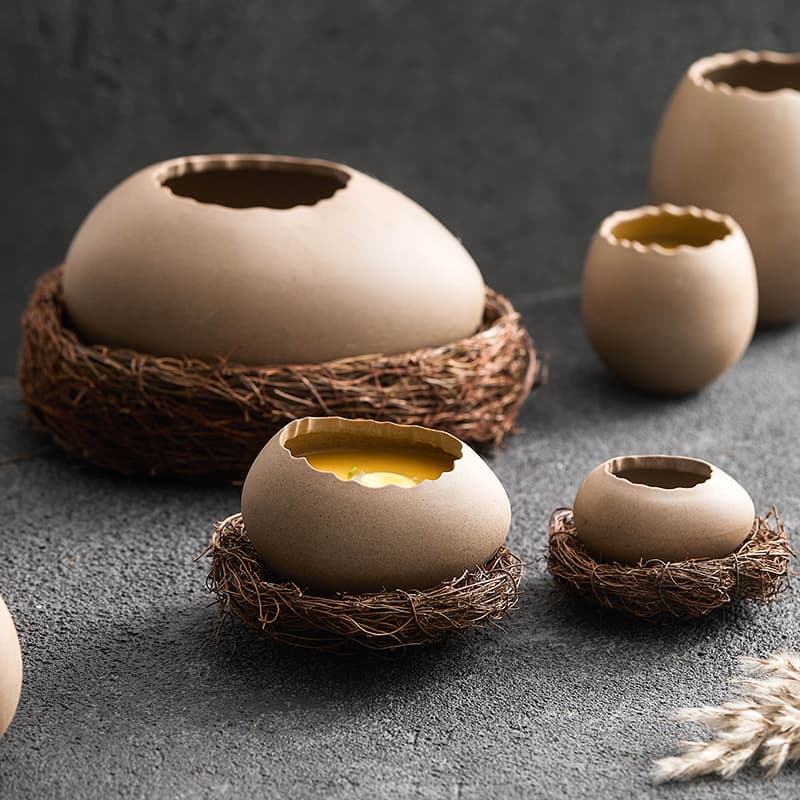 Eggshell-shaped steamed egg bowl, dessert bowl, ostrich egg-shaped ceramic bowl, yogurt bowl, creative specialty restaurant tableware